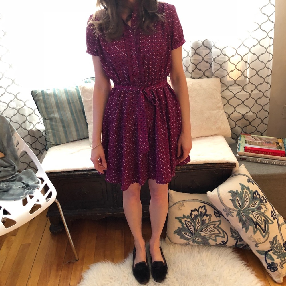 Circle dress mini with ruffles and tie waist